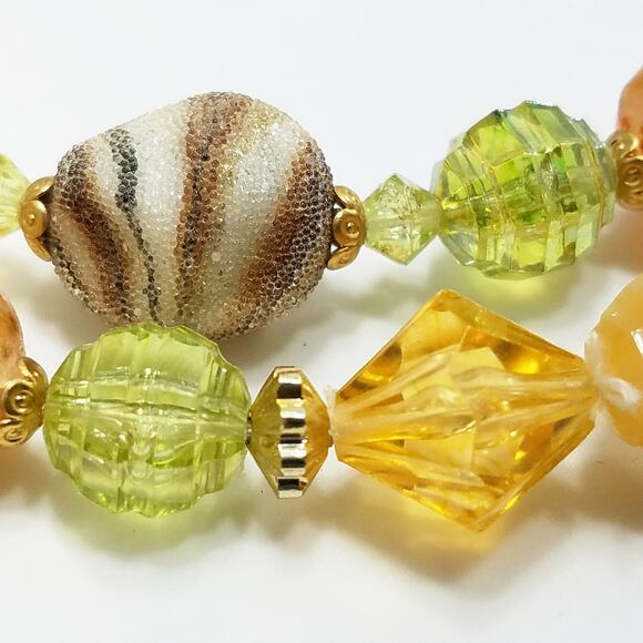 Vintage West Germany Lime & Gold Lucite Art Beads Necklace - Picture 5 of 10